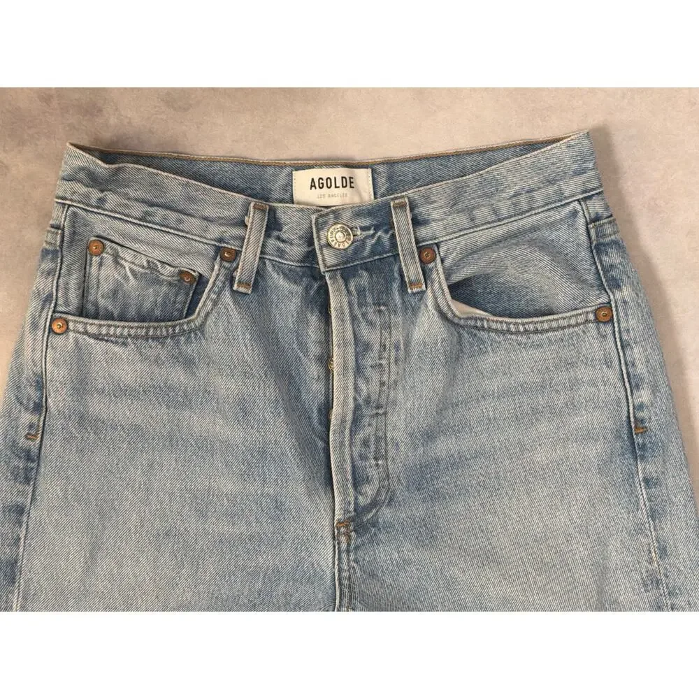AGOLDE High Rise Straight Leg Ankle Jeans Size 25 Light Wash Button Fly Cropped